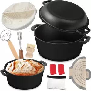 Aukivon 5 Qt 주조 빵 베이킹용 철 더치 오븐 뚜껑이 있는 사워도우 용품이 포트