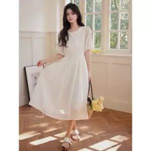 여성용 원피스 치마 여름 시폰 슬림핏 쉬폰원피스 A라인 쉬폰 라운드넥 admr2