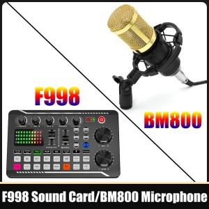 F998 사운드 카드 OR BM800 마이크 라이브 스트리밍 장비 DJ 오디오 믹서 콘솔 (녹음  노래용)