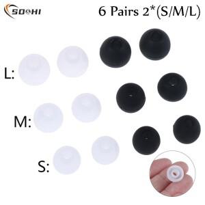소프트 투명 실리콘 교체 이어버드 쿠션 패드 커버  헤드폰용  화이트 블랙  6 쌍  2 x(S/M/L)