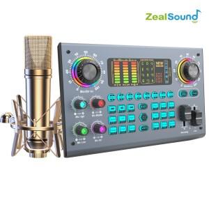 Zealsound 전문 팟캐스트 라이브 사운드 카드 장비 번들  48V XLR 마이크 포함  PC 녹음 노래 스트리밍 게