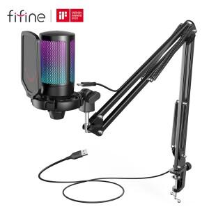 PC PS4/5용 FIFINE USB 게임용 마이크 키트 음소거 버튼/RGB/암 스탠드가 있는 콘덴서 카디오이드 세트  스