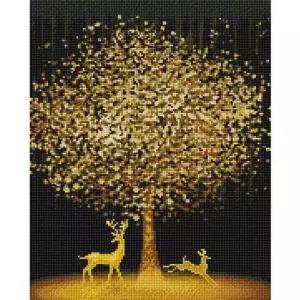 황금나무와 꽃사슴 (캔버스) 보석십자수 40x50 보석십자수