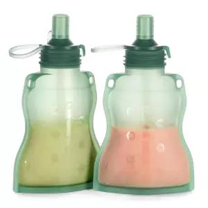 하카 재사용 가능한 이유식 파우치 120ml 2팩 세트 용 실리콘 스퀴즈 친환경 냉동 보관 용기