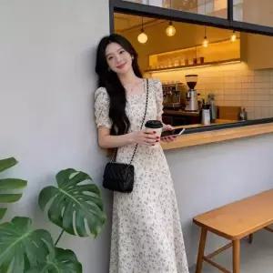 여사친 원피스 치마 빈티지 추천각 A라인 스퀘어넥 쉬폰 여름날씬한 프렌치 OOTD2