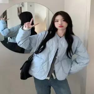 패딩잠바 루즈핏 물망울 무늬 라운드넥 가벼운 퀄팅 패딩 잠바