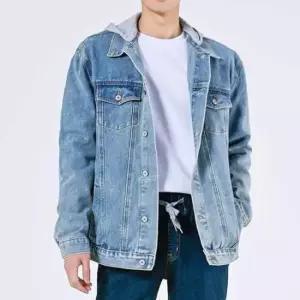 남성청자켓 남자 청자켓 후드 자켓 워싱 단추 데일리 데이트