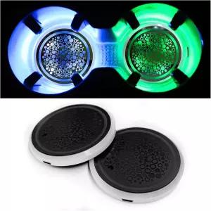 2PCS LED 컵 홀더 조명 USB 케이블이 있는 7가지 색상 변경 도그 포 카 코스터 충전식 삽입 발광 음료 매트