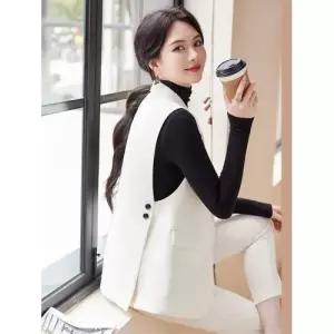 화이트 가을 사무실 정장조끼 베스트 여성조끼 커리어 OOTD3