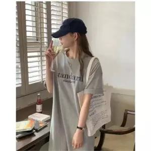여성 레터링 캐주얼 데일리 라운드넥 롱 원피스 WF0C069