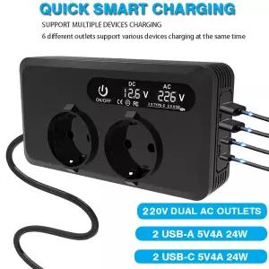 차량 냉장고 자동차 차박 캠핑 200W 12V에서 230V로 변환하는 EU 소켓용 차량용 인버터 시가잭 플매트 카펫
