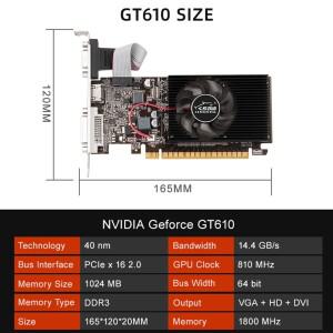 GT610 그래픽 비디오 카드 810MHZ DDR3 1/2GB 게임용 HD VGA DVI 인터페이스 컴퓨터 데스크탑 액세서리