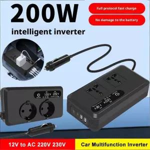차량 냉장고 자동차 차박 캠핑  200W 차량용 인버터 DC12V를 AC 220V 230V로 변환하는 전압계 디스플레이가