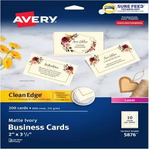 Sure Feed 기술이 적용된 Avery Clean Edge 인쇄 가능 명함 2 x 3.5 보리 프린터용 빈 카드 200장(5876)