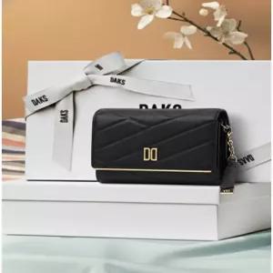 닥스 액세서리 26FW [CARLISLE MODERN]블랙 칼라일 패턴 골드 DD 3단 반지갑 DCWA6F414BK