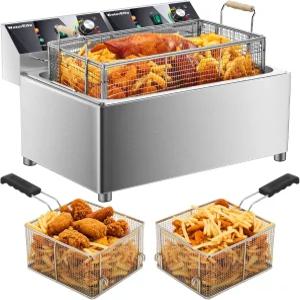 워터엘포 전기 칠면조 튀김기 상업용 3600W27.4QT 타이머 26L 딥 가변 트윈 실린더 급속 가열