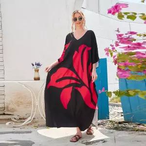 롱 원피스 여름 빅사이즈 여성 여자 L-5XL 보헤미안 맥시 드레스 가을 프린트 캐주얼 셔츠 파티 베스티도