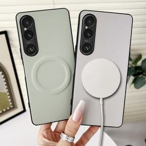 일반 가죽 내장  마그네틱 링 케이스 Sony Xperia 1 VII vi 10 V 5 v iv 카메라 보호 커버
