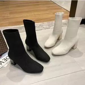 발목부츠 니트 앵클 삭스 부츠 스타일리쉬 미들굽 스웨이드