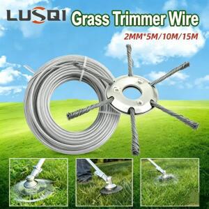 LUSQI 2mm*5m/10m/15m 나일론 트리머 라인 및 6인치 가스 브러시 커터 헤드 스틸 와이어 스파이럴 교체 로
