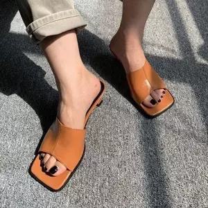 슬리퍼구두 데일리 블로퍼힐 뮬 스퀘어코 여름신발 고무슬리퍼 리본슬리퍼 (WA53464)