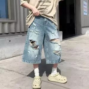 남친 바지 청 배기핏 사계절 커플 워싱 배기 찢어진 칠부 DUCHI2