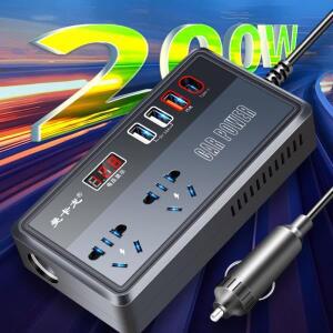 범용 차량용 인버터 DC 12V 24V to 220V QC 3.0 USB/C타입 충전기 컨버터 200W 고출력  전원 어댑터