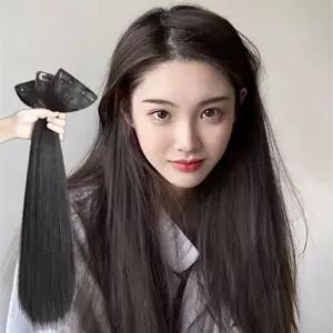 여성 긴머리 부분 가발 3개 1세트 스트레이트 웨이브 인조모 헤어 피스-WFOEQP4