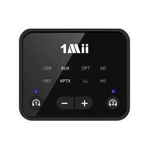 [업그레이드] TV용 1Mii Bluetooth 5.3 송신기, 무선 헤드폰/스피커 2대, 100피트 장거리 어댑터 / 볼륨 제어, 광학 /USB /AUX /RCA 오디오 입력, aptX 적응형 및 HD