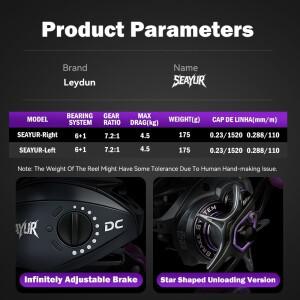 레이둔 SEAYUR DC 낚시 릴 7.2:1 6+1BB 최대 드래그 4.5kg 디지털 컨트롤 롱 캐스트 담수/염수 베이트캐스