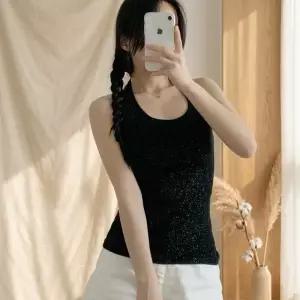 여성 여름 슬림핏 펄 홀터넥 나시 스판