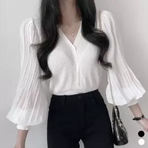 여성블라우스 브이넥 퍼프 가디건 블라우스