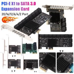 PCIE 어댑터 PCI-Express X1- 3.0 확장 카드 2/4/6/12/16/20 포트 6Gbps