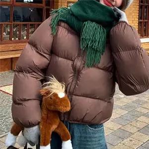 겨울데일리룩 하이넥 루즈핏 크롭 숏패딩 여자 겨울 점퍼