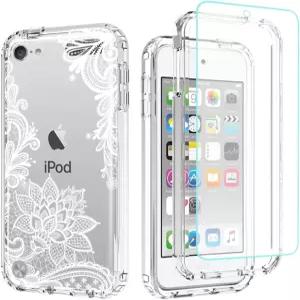 강화유리 스크린 프로텍터가 있는 토두 iPod Touch 7 케이스 귀여운 클리어 만다라 패턴 전신 보호 커버