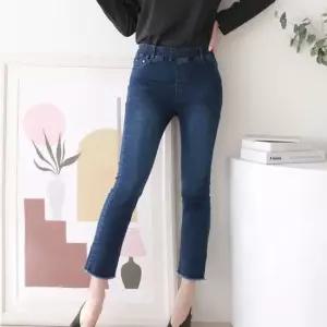 여성 밑단 컷팅 8부 밴딩 청바지 1P 데일리 데님팬츠 여성청바지 여자청바지 밴딩청바지