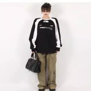 여자 영문 레터링 배색 롱슬리브 맨투맨 긴팔티셔츠 봄가을상의 맨투맨티셔츠 스트릿웨어
