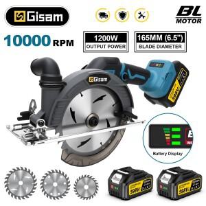 기삼 165mm 브러시리스 bldc 원형 톱 10000RPM 무선 조절 가능 각도 목공용 공구 마키타 호환 18v 배터리