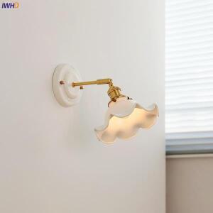IWHD 2023 모던 LED 벽 램프, 세라믹 캐노피 갓, 구리 암 소켓, 침실 욕실 거울, 계단 조명, 가정 실내, 신
