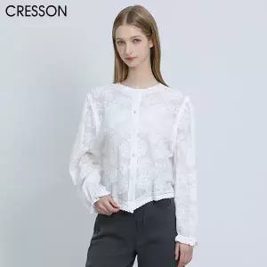[크레송(CRESSON)] 레이스 퍼프 소매 가디건 블라우스 (택가격: 228000원)