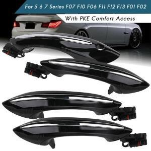 4X 블랙 외부 외부 컴포트 액세스 도어 핸들 세트 BMW 5 6 7 시리즈 F07 F10 F11 F06 F12 F13 F01 F02 5121