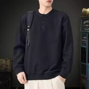 남자 캐주얼 가을 빈티지 맨투맨 헨리넥 솔리드 빅사이즈 상의 DUCHI3