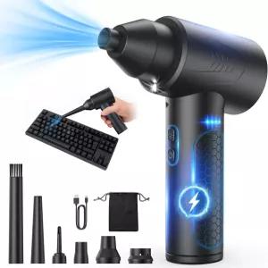 LOXP 전기 에어 더스터 - LED 조명 3단 기어 7500mAh 배터리 및 고속 충전 컴퓨터 키보드 PC 자동차 집
