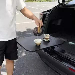 자동차 트레이 카본 파이버 대형 80도 조절 가능 원목 트렁크 식사 SUV RV 세단 트럭 내부 캠핑 낚시용