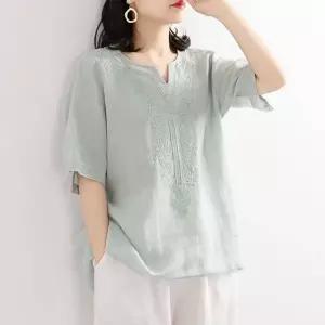 루즈핏 린넨 반팔 블라우스 여성 반팔 티셔츠 여름 셔츠