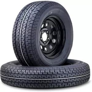WINDA 트레일러 타이어 휠 어셈블리 ST205/75R14 8겹 D 105L 5 러그 4.5인치 PCD 블랙 모드 림 SET 2