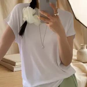 [옷자락] 여성 여름 얇은 골지 라운드넥 캡소매 스판 티
