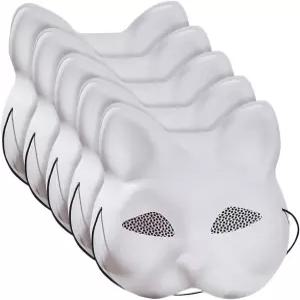 UUYYEO 5개 흰색 플라스틱 고양이 마스크 빈 DIY 공예 동물 코스프레 파티 손 페인팅 메시가 있는 가면극
