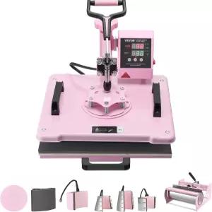 VEVOR 8 in 1 열 프레스 기계 콤보와 30 OZ 텀블러 모자 12x15 인치 티셔츠 캡 유리 캔 머그잔 접시 핑크