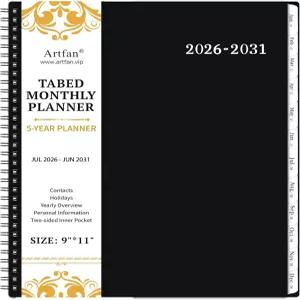2026-2031 월간 플래너/캘린더 - 5년 2026년 7월 2031년 6월 9 x 11 양면 포켓 내구성 있는 폴로필렌 커버